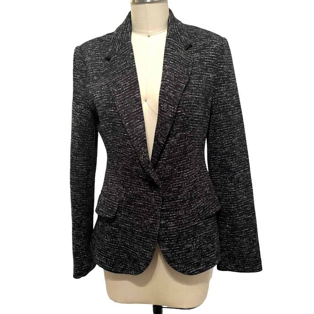 Anthropologie Cartonnier Dashes Knit Blazer Jacket Black Melange Size Small